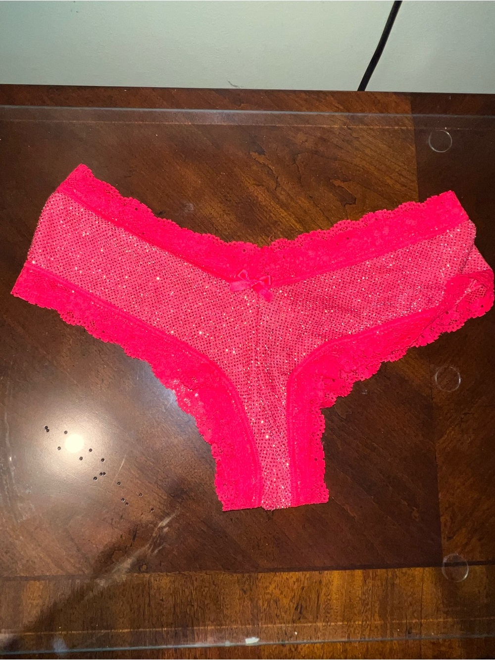 Victoria's Secret Red Lace Cheeky Panty with Rhinestone’s